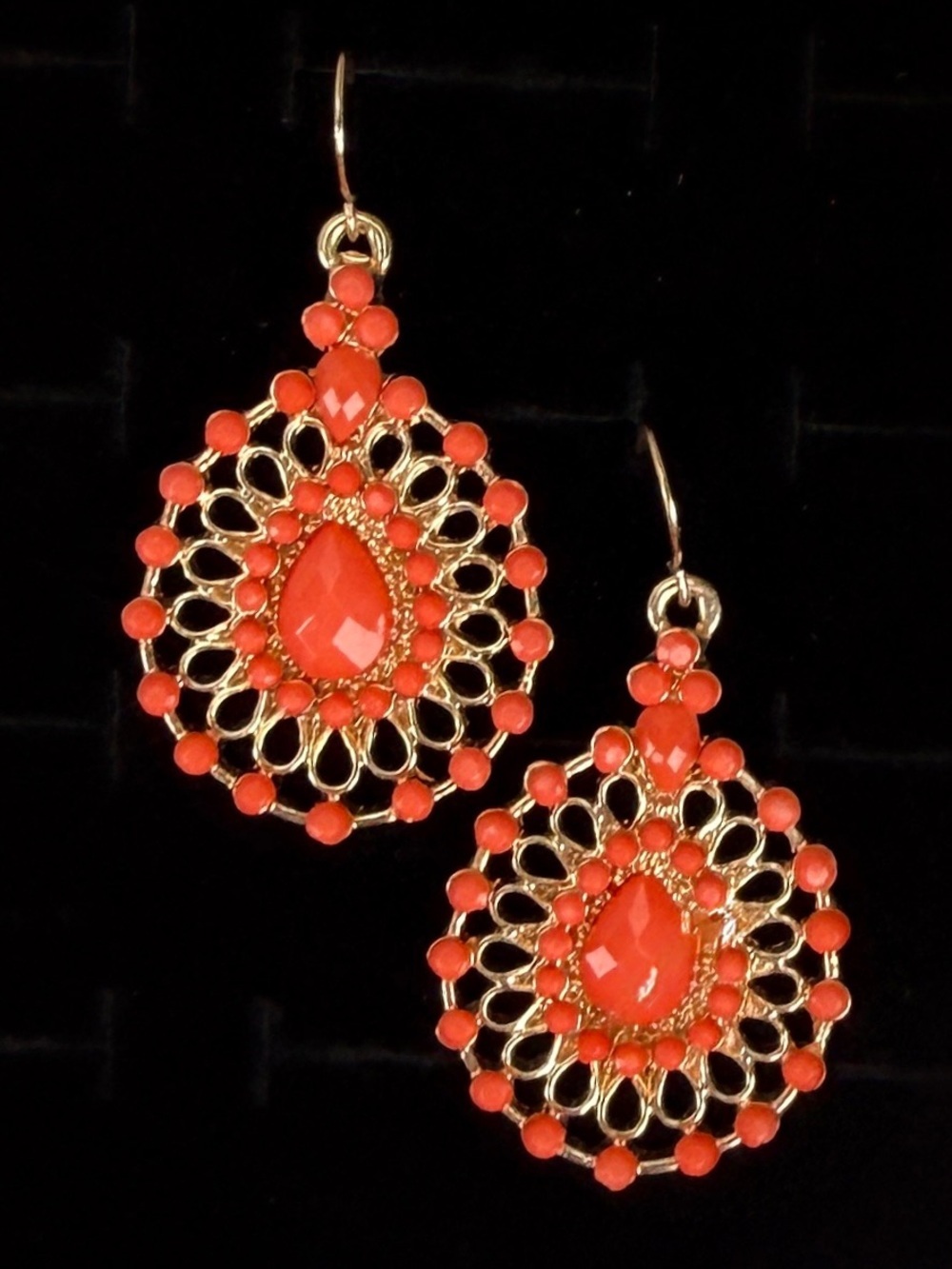 Elegant Coral tone and Goldtone Drop pierced Earrings